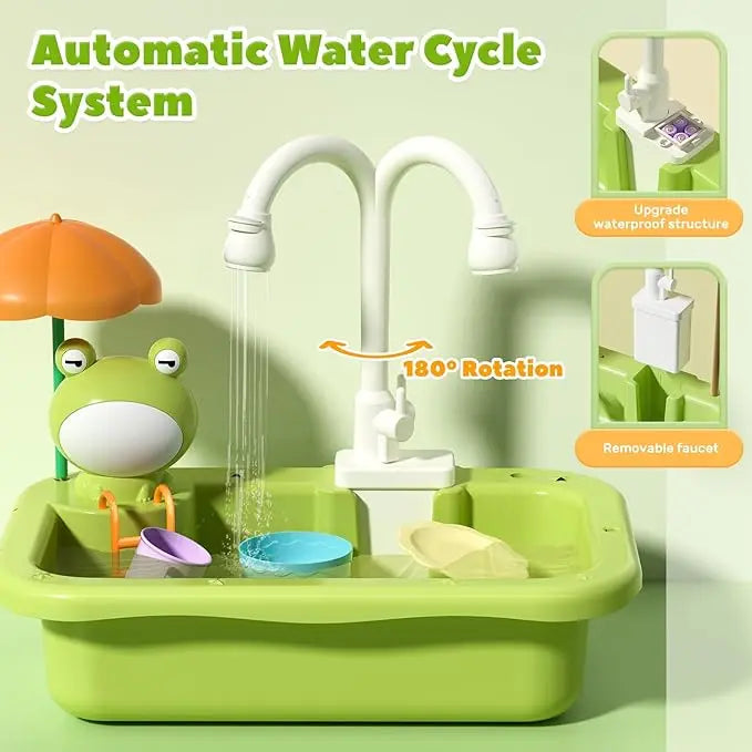 Play Sink with Running Water, Kitchen Sink Toys with Upgraded Electric Faucet