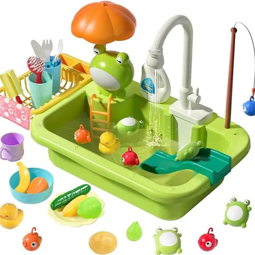 Play Sink with Running Water, Kitchen Sink Toys with Upgraded Electric Faucet