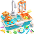 Play Sink with Running Water, Kitchen Sink Toys with Upgraded Electric Faucet