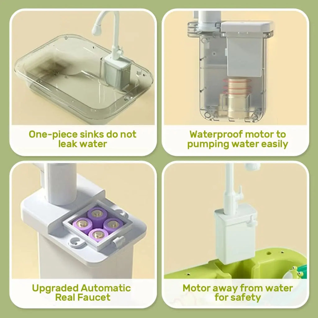 Play Sink with Running Water, Kitchen Sink Toys with Upgraded Electric Faucet
